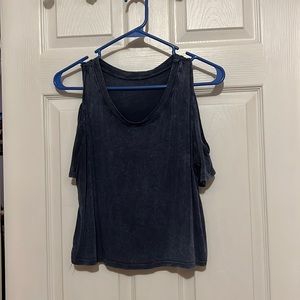 Blue - extremely soft cold shoulder one - size top crop top